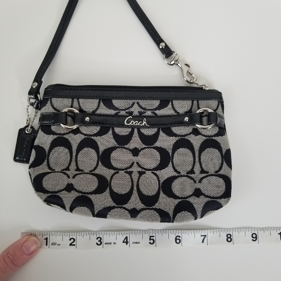 Coach Signature Logo Canvas Black/Grey Wristlet Purse Clutch - Picture 2 of 11